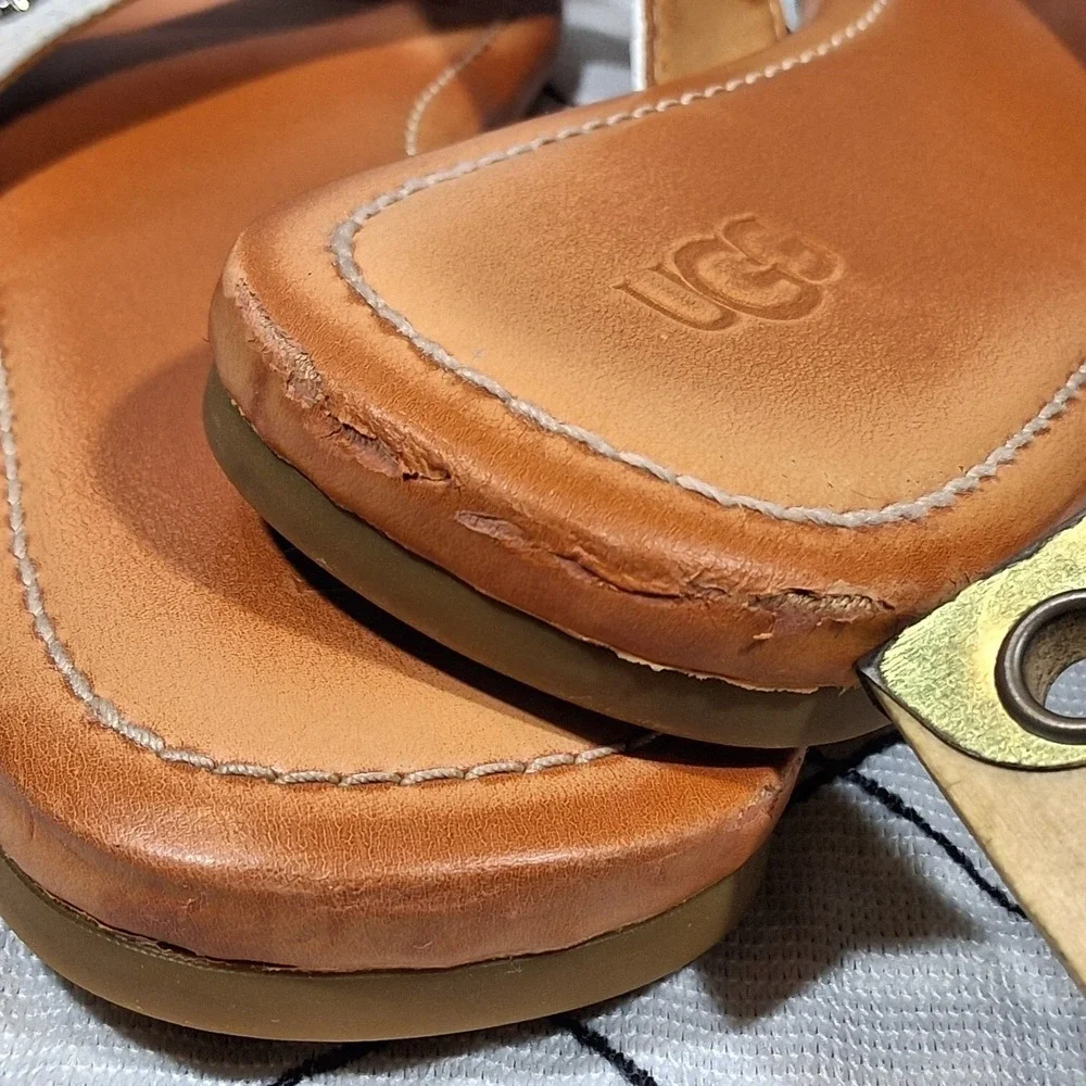 UGG Tuolumne White Snake Embossed Leather Thong Sandals 1111074‎ Womens 9.5